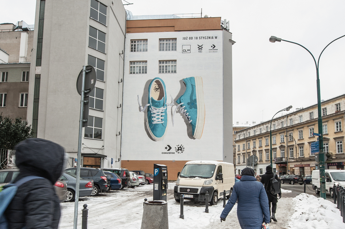 Advertising mural with collection Golf le Fleur x Converse on bracka street in warsaw | GOLF le FLEUR* x CONVERSE | Portfolio