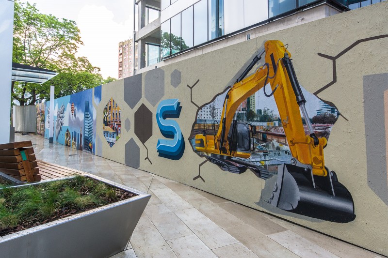 Artistic painting of the fence for the Skanska at the SPARK building | SPARK | Portfolio