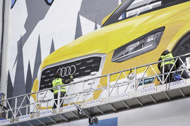 Audi Q2 on mural on wall in warsaw in bracka street | Audi Q2 | Portfolio