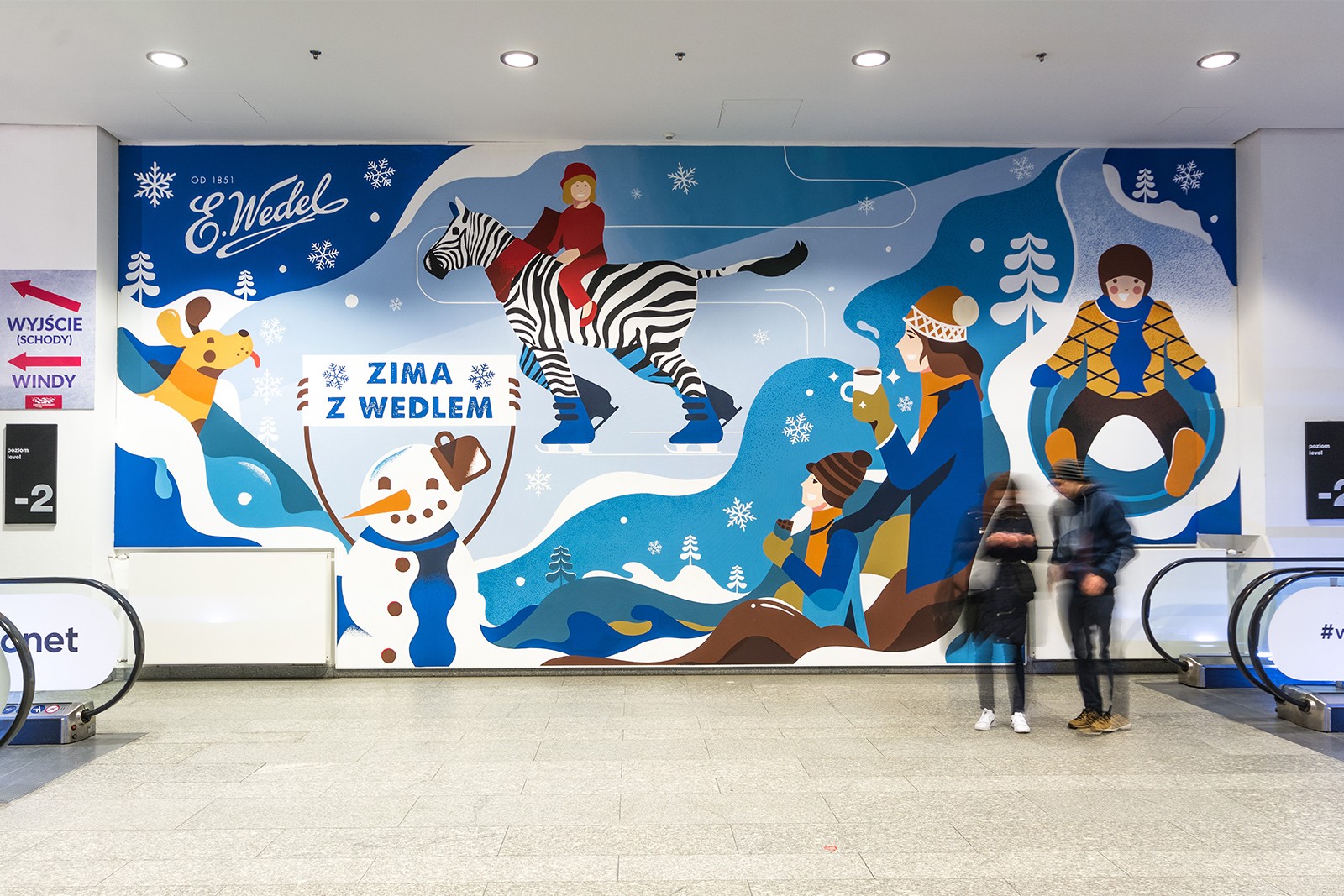 Grafika ścienna we wnętrzu Stadionu Narodowego Zima z Wedlem | Malowanie wnętrza Stadionu Narodowego w Warszawie | Portfolio