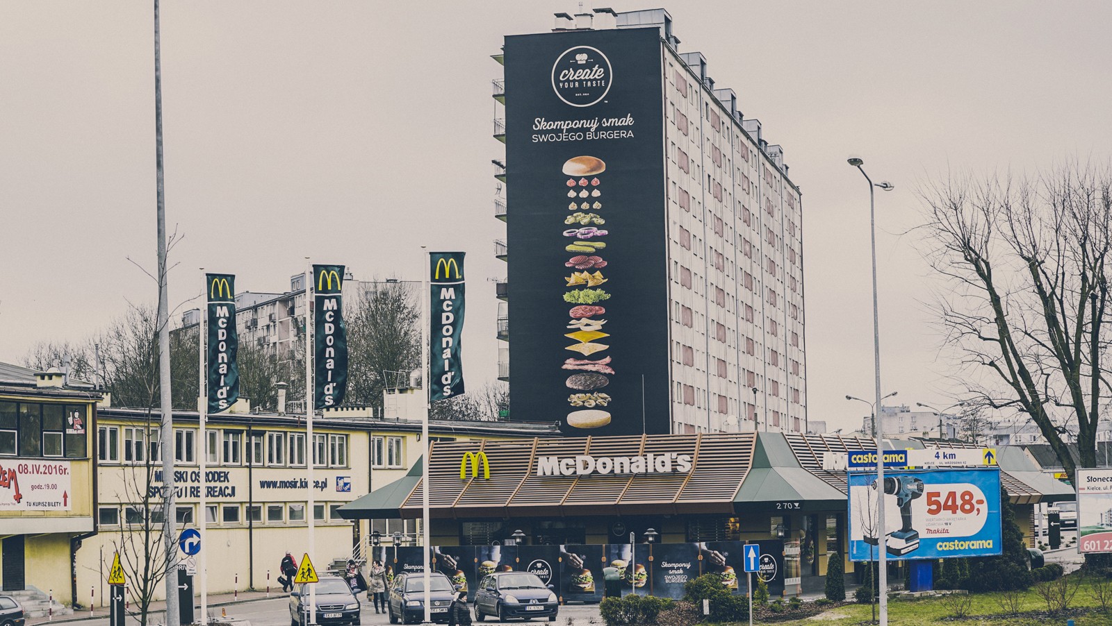 McDonald's mural for Create your taste advertising campaign on a building Karczowkowska street in Kielce | reklama muralowa dla McDonald's | Portfolio