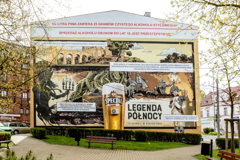 Mural namalowany w Kwidzynie na zlecenie marki piwa Specjal w kampanii reklamowej Legenda Północy | Specjal - Legenda Północy | Portfolio