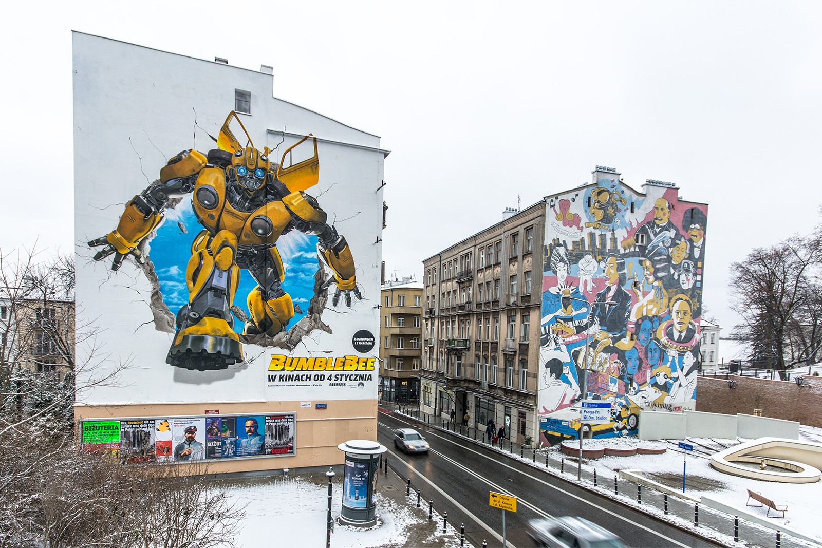 Mural przy ulicy Tamka 36 w Warszawie premiera filmu Bumblebee  | Bumblebee | Portfolio