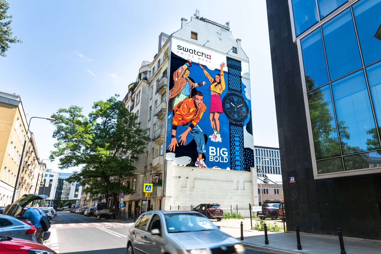 Mural reklamujący zegarek Big Bold dla klienta Swatch ul. Piękna 47 w Warszawie | Big Bold | Portfolio