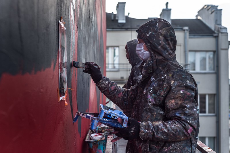 Prace przy muralu ACDC w Warszawie | AC/DC | Portfolio