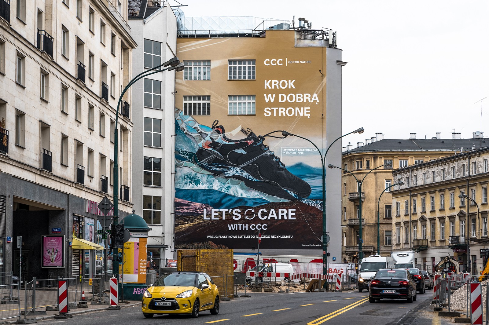 Handpainted advertising mural for CCC in Warsaw | LET'S CARE | Portfolio