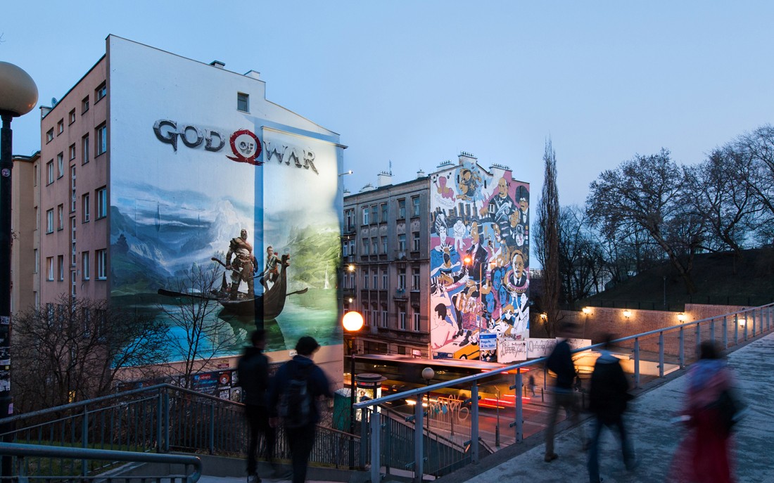 Warsaw powisle advertising mural on tamka street go dog war for playstation | God of War | Portfolio