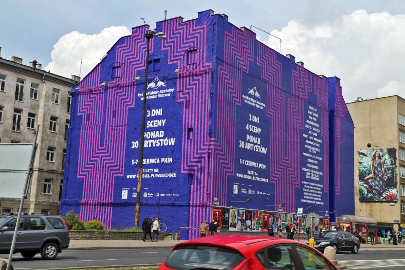 Mural w Warszawie Polna Metro Politechnika Red Bull Weekender | Malowana kampania reklamowa Red Bull Weekender | Portfolio
